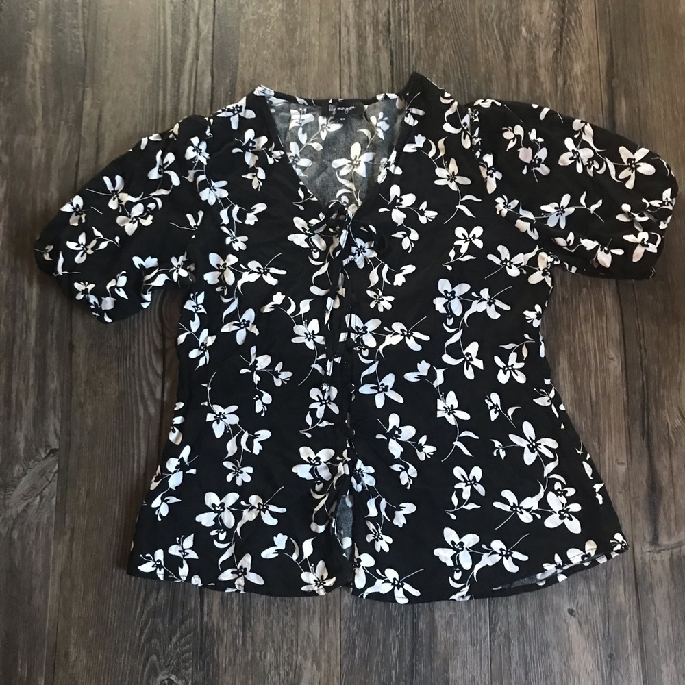 LILY MORGAN Black & White Flowered Shirt